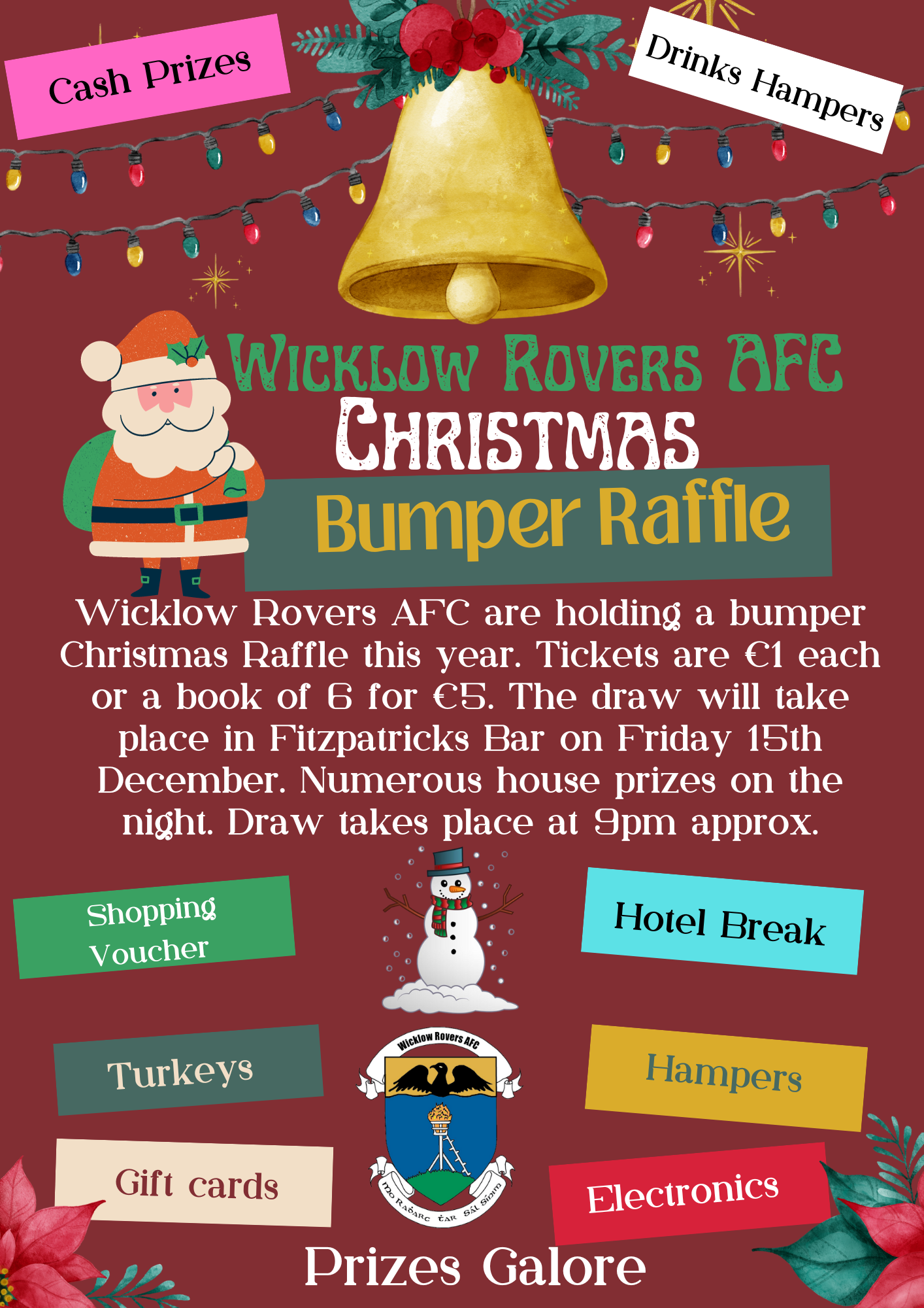 Wicklow Rovers AFC CHRISTMAS BUMPER RAFFLE